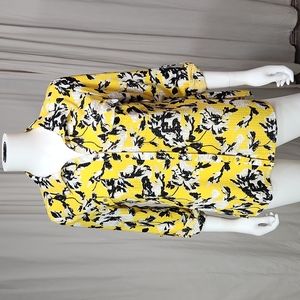 Notations Yellow Floral Printed Adjustable Sleeve Length Medium Blouse
